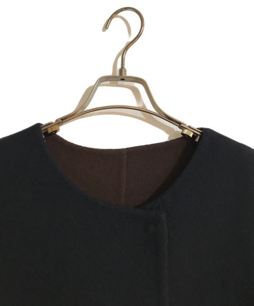 ANAYI（アナイ）ANAYI (アナイ) ノーカラーリバーコート ネイビー×ブラウン サイズ:38の古着・服飾アイテム