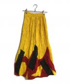 ISSEY MIYAKEイッセイミヤケ）の古着「ドッキング クラッシュプリーツ ロングスカート」｜レッド×イエロー