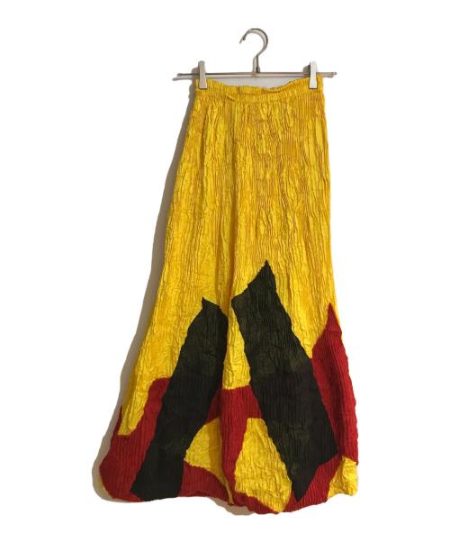 ISSEY MIYAKE（イッセイミヤケ）ISSEY MIYAKE (イッセイミヤケ) ドッキング クラッシュプリーツ ロングスカート レッド×イエロー サイズ:Mの古着・服飾アイテム