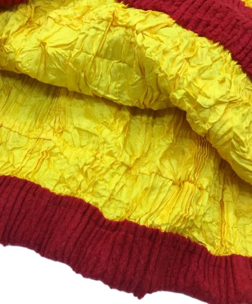 ISSEY MIYAKE（イッセイミヤケ）ISSEY MIYAKE (イッセイミヤケ) ドッキング クラッシュプリーツ ロングスカート レッド×イエロー サイズ:Mの古着・服飾アイテム