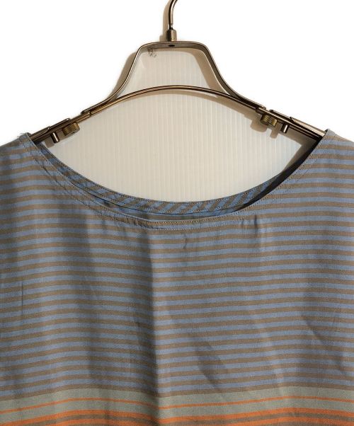 MARGARET HOWELL（マーガレットハウエル）MARGARET HOWELL (マーガレットハウエル) シルクコットンノースリーブボーダーワンピース ブルー サイズ:Ⅱの古着・服飾アイテム