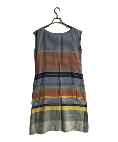 MARGARET HOWELL（マーガレットハウエル）MARGARET HOWELL (マーガレットハウエル) シルクコットンノースリーブボーダーワンピース ブルー サイズ:Ⅱの古着・服飾アイテム