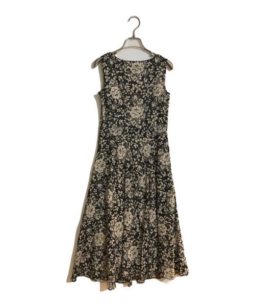 LAURA ASHLEY（ローラ アシュレイ）LAURA ASHLEY (ローラ アシュレイ) 花柄フレアAラインワンピース ブラック×ホワイト サイズ:7 未使用品の古着・服飾アイテム