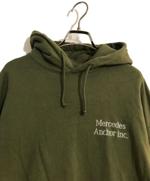 mercedes anchor inc.（メルセデス アンカー インク）MERCEDES ANCHOR INC. (メルセデス アンカー インク) ロゴプリントフーディ オリーブ サイズ:XLの古着・服飾アイテム