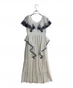 HER LIP TOハーリップトゥ）の古着「Cutwork Embroidery Angel Sleeve Dress」｜ホワイト×ネイビー
