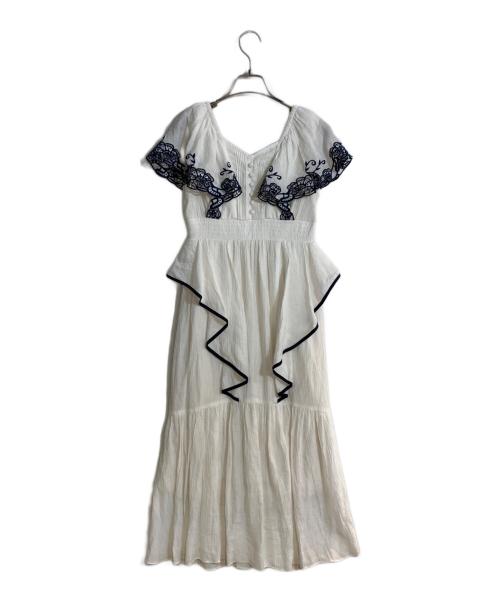 HER LIP TO（ハーリップトゥ）Her lip to (ハーリップトゥ) Cutwork Embroidery Angel Sleeve Dress ホワイト×ネイビー サイズ:Sの古着・服飾アイテム