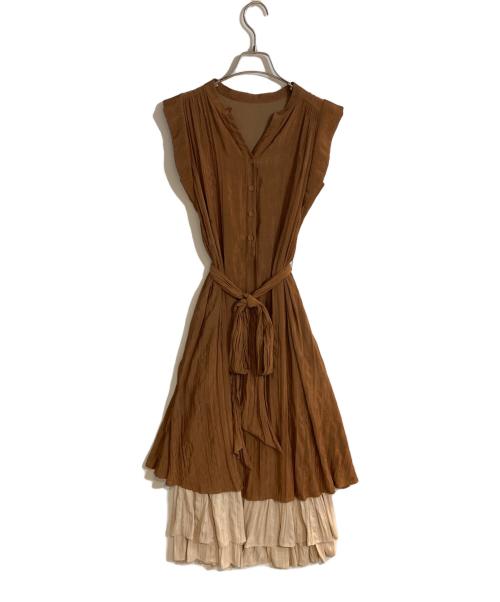 HER LIP TO（ハーリップトゥ）Her lip to (ハーリップトゥ) Two-Tone Midsummer Dress/ツートンカラーミッドサマードレス ブラウン×ベージュ サイズ:Sの古着・服飾アイテム