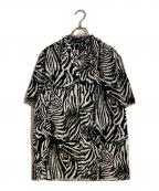 FRED PERRYフレッドペリー）の古着「Zebra Print Revere Shirt/ゼブラプリントリビアシャツ」｜ホワイト×ブラック