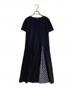 BLUE LABEL CRESTBRIDGEブルーレーベルクレストブリッジ）の古着「チェック切替 フレアワンピース」｜ネイビー