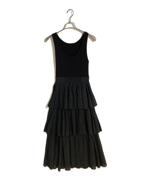 JILL STUART（ジルスチュアート）JILL STUART (ジルスチュアート) コットンエンブロイダリーニットドッキングドレス ブラックの古着・服飾アイテム