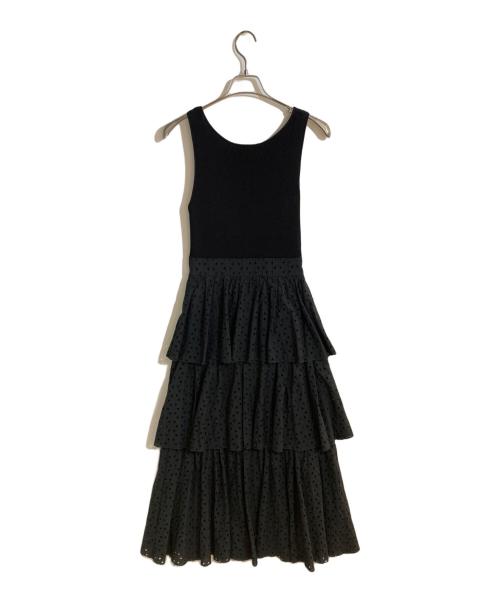 JILL STUART（ジルスチュアート）JILL STUART (ジルスチュアート) コットンエンブロイダリーニットドッキングドレス ブラックの古着・服飾アイテム