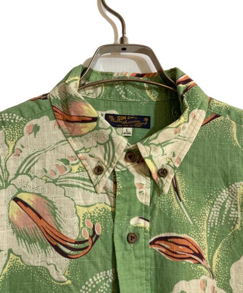 Sun Surf（サンサーフ）Sun Surf (サンサーフ) 「Cattleya Orchid/カトレアオーキッド」 プルオーバーB/Dコットンアロハシャツ グリーン サイズ:Lの古着・服飾アイテム