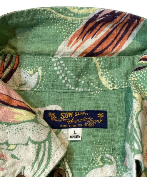 Sun Surf（サンサーフ）Sun Surf (サンサーフ) 「Cattleya Orchid/カトレアオーキッド」 プルオーバーB/Dコットンアロハシャツ グリーン サイズ:Lの古着・服飾アイテム