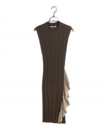 HER LIP TO（ハーリップトゥ）の古着「RUFFLED TWO-TONE KNIT DRESS」｜ブラウン