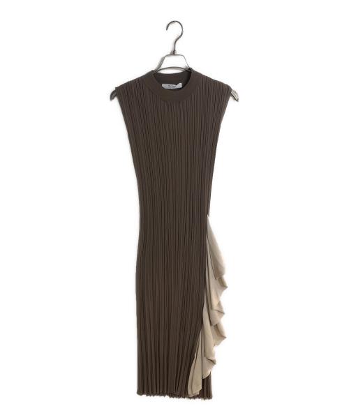 HER LIP TO（ハーリップトゥ）HER LIP TO (ハーリップトゥ) RUFFLED TWO-TONE KNIT DRESS ブラウン サイズ:Mの古着・服飾アイテム