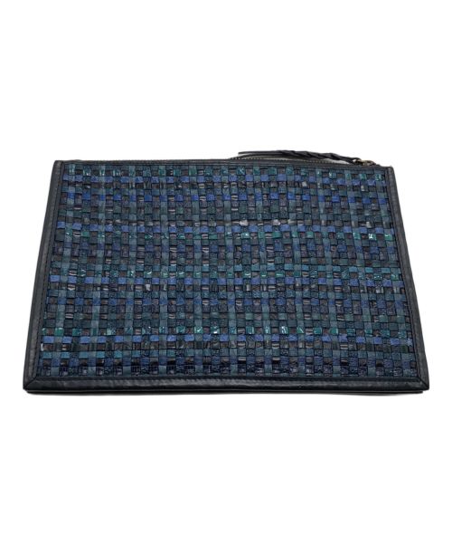 POLO RALPH LAUREN（ポロ・ラルフローレン）POLO RALPH LAUREN (ポロ・ラルフローレン) ウーブンレザーエンベローブクラッチ ブルーの古着・服飾アイテム