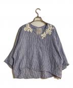 BEARDSLEYビアズリー）の古着「刺繍 リネンスキッパーブラウス」｜ブルー