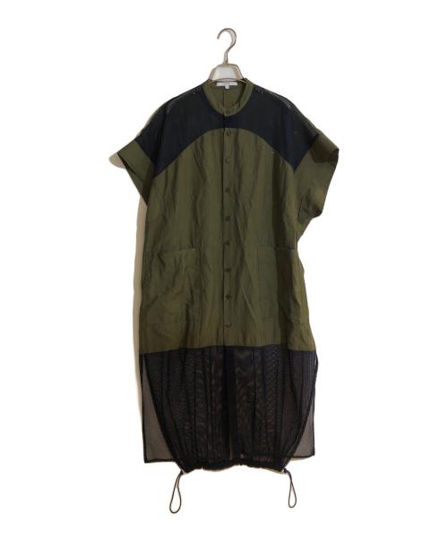 UN3D.（アンスリード）UN3D. (アンスリード) メッシュドッキングシャツ グリーン×ネイビー サイズ:Fの古着・服飾アイテム