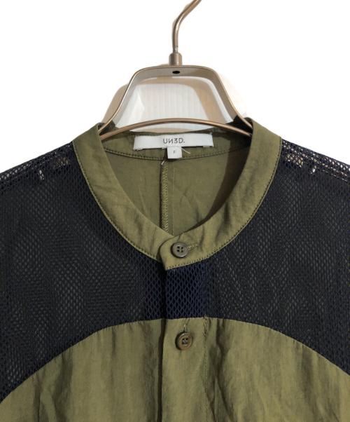 UN3D.（アンスリード）UN3D. (アンスリード) メッシュドッキングシャツ グリーン×ネイビー サイズ:Fの古着・服飾アイテム