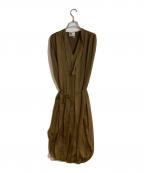 LANVINランバン）の古着「ノースリーブギャザーシルクワンピース」｜ブラウン