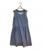 MARGARET HOWELLマーガレットハウエル）の古着「ウエストギャザーノースリーブコットンワンピース」｜ブルー