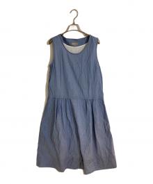 MARGARET HOWELL（マーガレットハウエル）の古着「ウエストギャザーノースリーブコットンワンピース」｜ブルー