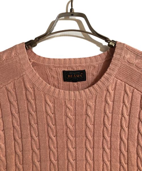 BEAMS PLUS（ビームスプラス）BEAMS PLUS (ビームスプラス) コットンリネン ケーブルニット ピンク サイズ:Lの古着・服飾アイテム