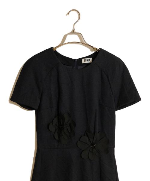 SONIA BY SONIA RYKIEL（ソニアバイソニアリキエル）SONIA BY SONIA RYKIEL (ソニアバイソニアリキエル) フラワービジューワンピース ネイビー サイズ:36の古着・服飾アイテム