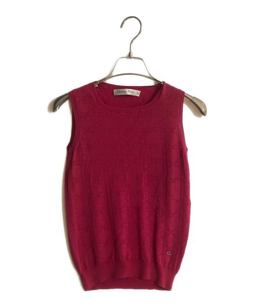 Christian Dior（クリスチャン ディオール）Christian Dior (クリスチャン ディオール) カナージュパターンノースリーブニット ピンク サイズ:Ｓの古着・服飾アイテム