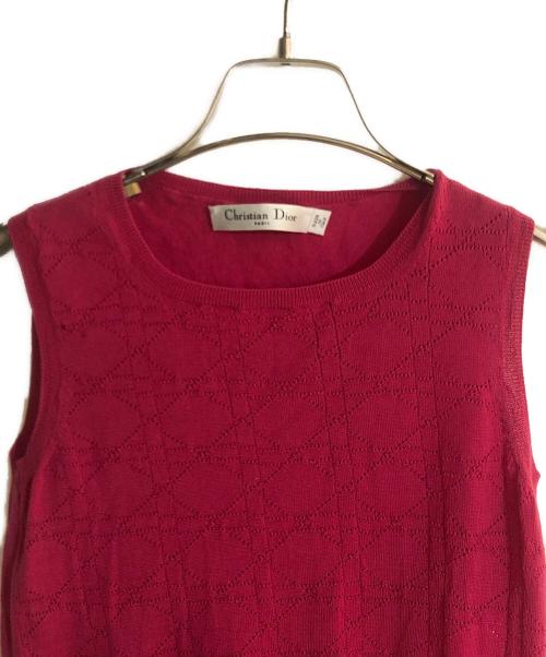 Christian Dior（クリスチャン ディオール）Christian Dior (クリスチャン ディオール) カナージュパターンノースリーブニット ピンク サイズ:Ｓの古着・服飾アイテム
