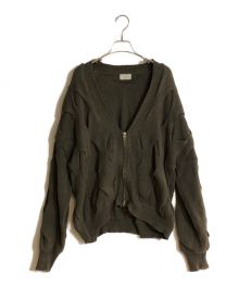 juemi（ジュエミ）の古着「Rhombus Plated Cardigan/ロンバスプリーティドカーディガン」｜カーキ
