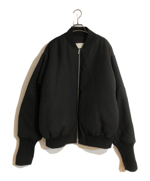JIL SANDER（ジルサンダー）JIL SANDER (ジルサンダー) レザーエルボーパッチ 中綿ボンバージャケット ブラック サイズ:46の古着・服飾アイテム