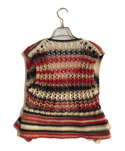 PERVERZE（パーバーズ）PERVERZE (パーバーズ) FACE HAND KNIT SLEEVE-LESS TOP レッド サイズ:FREEの古着・服飾アイテム