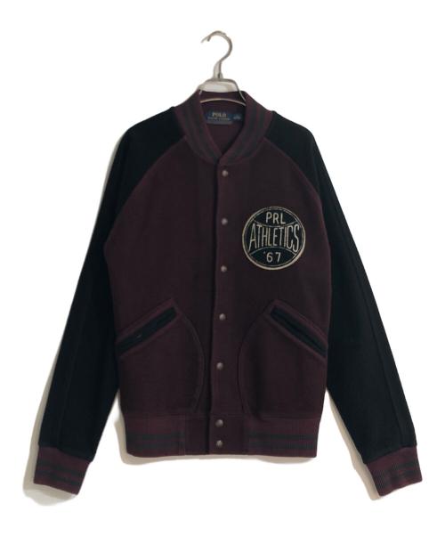 POLO RALPH LAUREN（ポロ・ラルフローレン）POLO RALPH LAUREN (ポロ・ラルフローレン) FLEECE BASEBALL JACKET ボルドー×ブラック サイズ:Sの古着・服飾アイテム