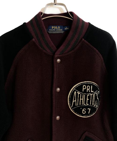 POLO RALPH LAUREN（ポロ・ラルフローレン）POLO RALPH LAUREN (ポロ・ラルフローレン) FLEECE BASEBALL JACKET ボルドー×ブラック サイズ:Sの古着・服飾アイテム