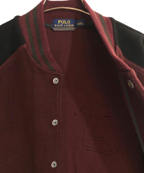 POLO RALPH LAUREN（ポロ・ラルフローレン）POLO RALPH LAUREN (ポロ・ラルフローレン) FLEECE BASEBALL JACKET ボルドー×ブラック サイズ:Sの古着・服飾アイテム