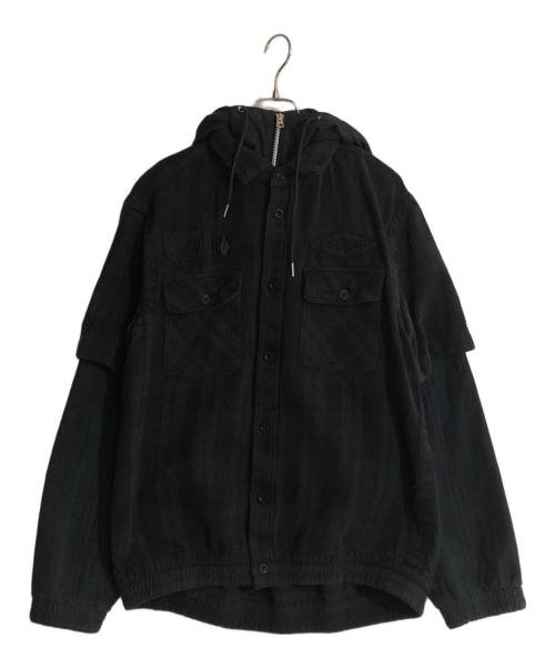 sacai（サカイ）sacai (サカイ) GONZ MULTI PATCH PLAID HOODIE ネイビー×グリーン サイズ:2の古着・服飾アイテム