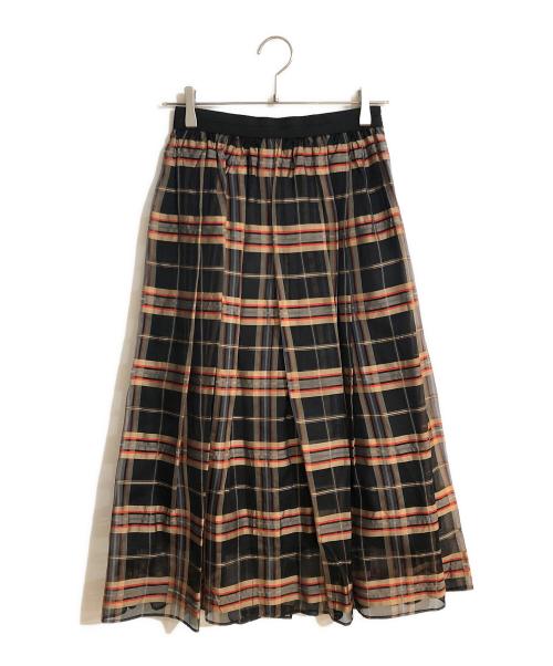 ANAYI（アナイ）ANAYI (アナイ) シアーチェックギャザー スカート オレンジ サイズ:36の古着・服飾アイテム