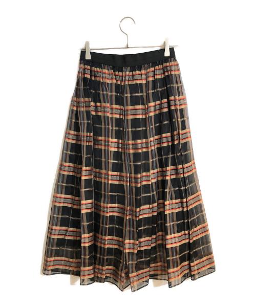 ANAYI（アナイ）ANAYI (アナイ) シアーチェックギャザー スカート オレンジ サイズ:36の古着・服飾アイテム