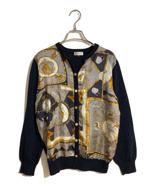 Burberry's（バーバリーズ）Burberry's (バーバリーズ) シルクスカーフ切替カーディガン ネイビー サイズ:Mの古着・服飾アイテム