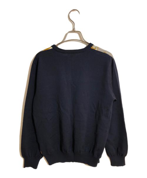 Burberry's（バーバリーズ）Burberry's (バーバリーズ) シルクスカーフ切替カーディガン ネイビー サイズ:Mの古着・服飾アイテム