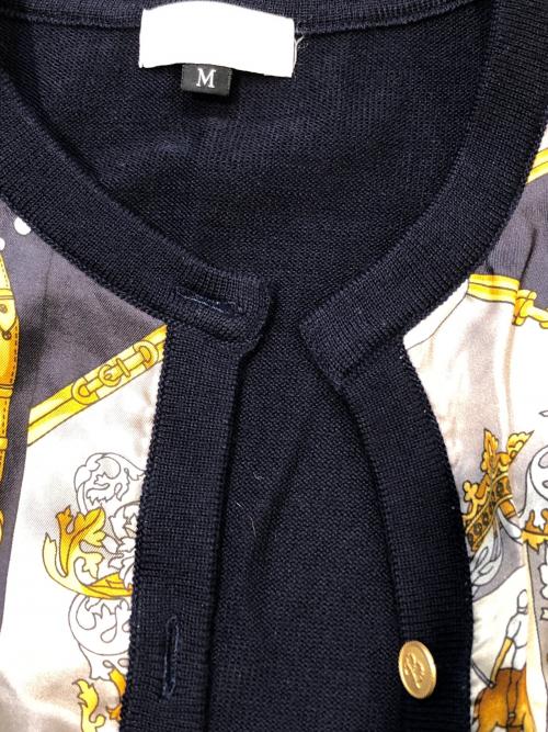 Burberry's（バーバリーズ）Burberry's (バーバリーズ) シルクスカーフ切替カーディガン ネイビー サイズ:Mの古着・服飾アイテム