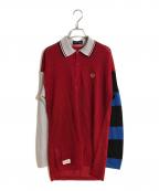 FRED PERRY×CHARLES JEFFREY LOVERBOYフレッドペリー×チャールズ ジェフリー ラバーボーイ）の古着「Glitter Knitted Rubgy Shirt」｜レッド