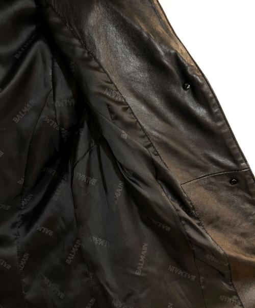 BALMAIN（バルマン）BALMAIN (バルマン) ラムレザーフレアフーデットコート ブラック サイズ:Mの古着・服飾アイテム