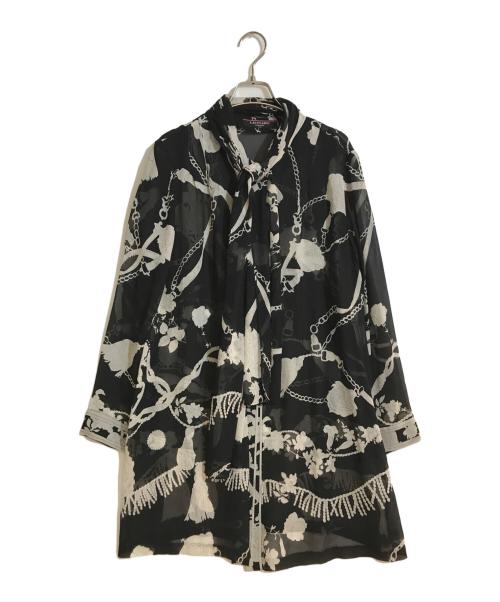 LEONARD FASHION（レオナールファッション）LEONARD FASHION (レオナールファッション) シルク100％総柄シースルーブラウス ブラック サイズ:11の古着・服飾アイテム