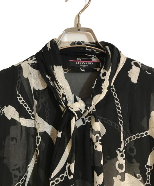 LEONARD FASHION（レオナールファッション）LEONARD FASHION (レオナールファッション) シルク100％総柄シースルーブラウス ブラック サイズ:11の古着・服飾アイテム