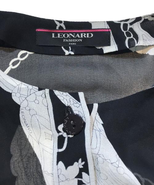 LEONARD FASHION（レオナールファッション）LEONARD FASHION (レオナールファッション) シルク100％総柄シースルーブラウス ブラック サイズ:11の古着・服飾アイテム