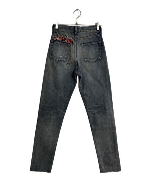Saint Laurent Paris（サンローランパリ）Saint Laurent Paris (サンローランパリ) バンダナパッチ カットオフデニムパンツ ブルー サイズ:25の古着・服飾アイテム