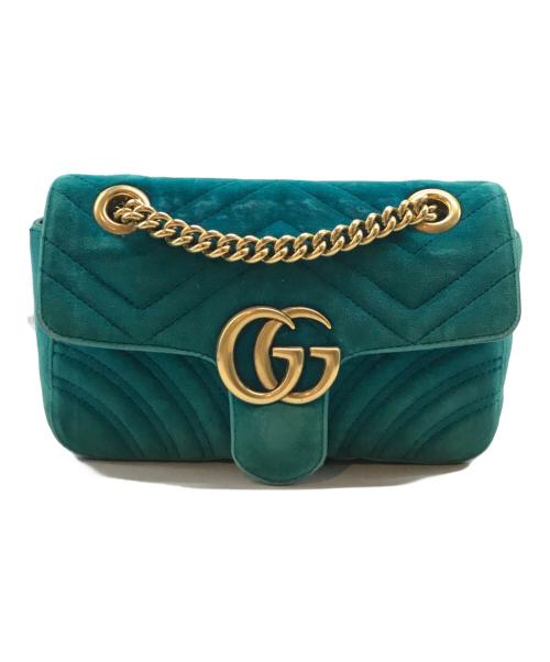 GUCCI（グッチ）GUCCI (グッチ) GGマーモントベルベッドチェーンショルダーバッグ ブルーの古着・服飾アイテム