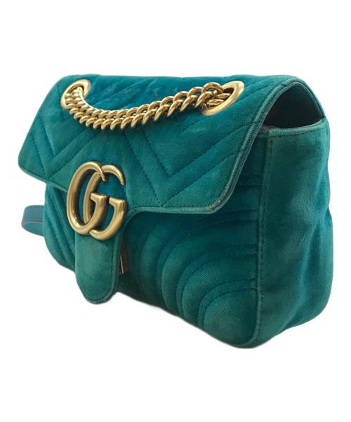 GUCCI（グッチ）GUCCI (グッチ) GGマーモントベルベッドチェーンショルダーバッグ ブルーの古着・服飾アイテム